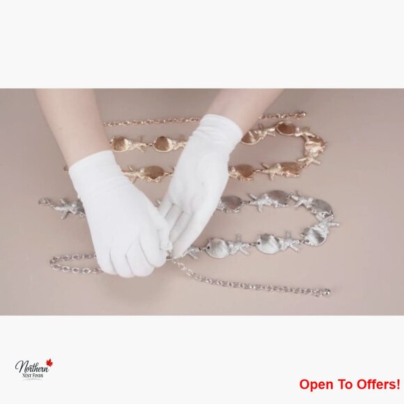 Adjustable Chain Belt with Shell Starfish and Synthetic Pearls, 47 Inch - Picture 7 of 7